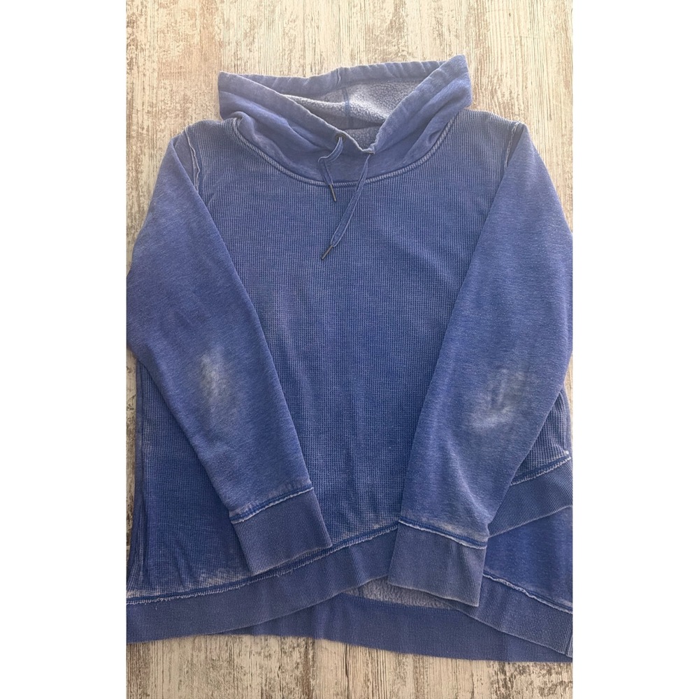 Calvin Klein Performance Blue Waffle Knit Cowl Neck Hoodie XL Distressed Vintage